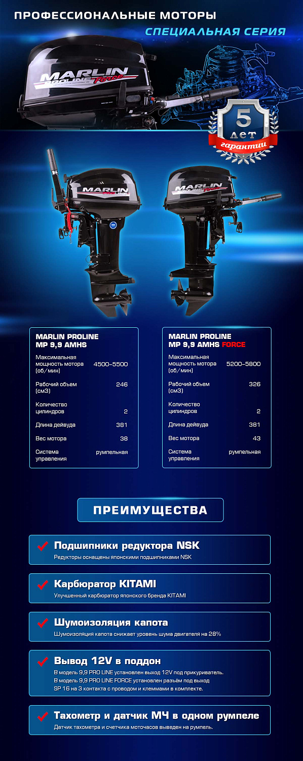 Лодочный мотор MARLIN PROLINE MP 9.9 (20) AMHS FORCE в Бийске